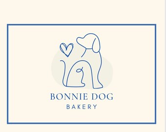May include: A blue line drawing of a dog with a heart above it. The text "BONNIE DOG BAKERY" is below the dog.