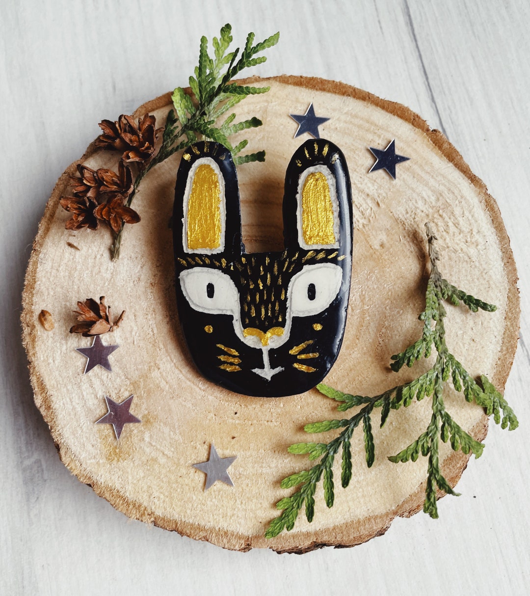 Bunny Brooch the Talisman of 2023 a Handmade Pin Rabbit Bunny Fridge Ceramic Botanical Forest