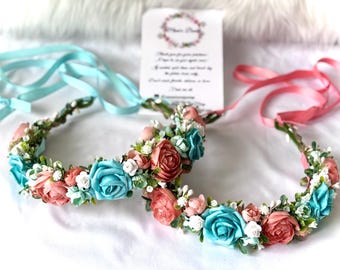 Bridal Crown, Wedding Crown, Beach Theme Floral Crown, Flower Crown, Wedding Hairpiece, Flower Girl Headpiece, Summer Floral Crown, Hair Pin