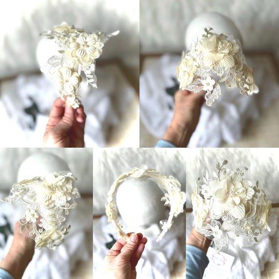 Vintage Style Headpiece, Bridal Headpiece, Lace Flower  display picture 3