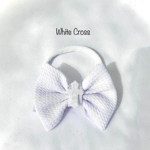 Baptism Bow, White Hair Bow, Bow for Baptism or Wedding, Baby Hair Bow, White Bow with Rhinestones, Baby Wedding Bow, Hair Bow with Pearls