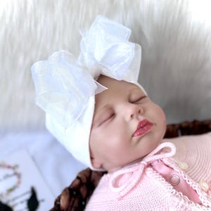 White Hair Bow, Organza Hair Bow, Baptism Hair Bow, Lightweight Baby Bow, Sheer Hair Bow, Bow on Headband, Clip On Bow, Girls Wedding Bow
