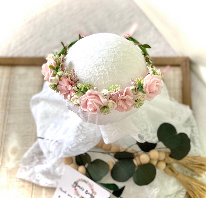 Flower Crowns, Floral Tiaras, Flower Girl Crown, Bridesmaid Crown, First Communion Crown, Floral Crowns for Baby, Wedding Crown, White &Pink image 6