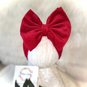 Red Corduroy Hair Bow, Holiday Hair Bow, Christmas Bow, Corduroy Bow, Bow for Baby/Toddler, Red Headwrap Bow, Pinwheel Bow, Stretch BowWrap