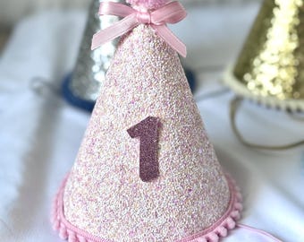 Birthday Hat, Cake Smash Hat, First Birthday Hat, Pompom Birthday Hat, Hat with Number, Child's Birthday Hat, Glitter Party Hat, Cake Topper