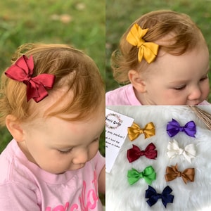 Ribbon Hair Bow, Satin Hair Bow, Mini Hair Bow for Baby, Bow for Pigtail, Bow for Toddler, Flat Style Bow, Clip On Hair Bow, Bow on Elastic