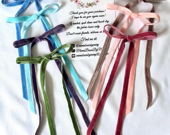 Ribbon Hair Bow, Long Tail Hair Bow, Velvet Hair Bow, Set of Hair Bows, Thin Ribbon Bows, Clip On Hair Bow, Bow Tie Style Hair Bow, HairClip