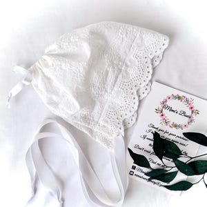Baby Bonnet, White Baby Cap, Eyelet Baby Hat, Baby Tie On Cap , Baptism Hat, Christening Cap, Newborn Hat, Scallop Edge Bonnet, Baby Gift