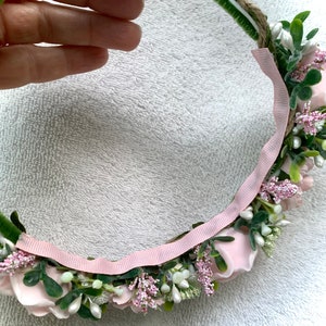 Flower Crowns, Floral Tiaras, Flower Girl Crown, Bridesmaid Crown, First Communion Crown, Floral Crowns for Baby, Wedding Crown, White &Pink image 8