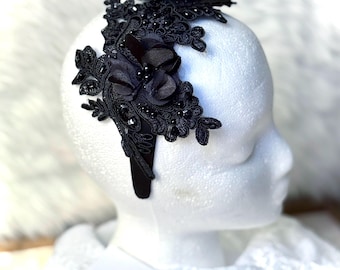 Vintage Style Headpiece, Bridal  Headpiece, Lace Floral & Pearl Headband, 1920s Style Headpiece, Headband for Veil, Gatspy Style Headband