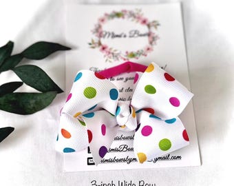 Polka Dot Bow, Botique Style Hair Bow, Ribbon Hair Bow, Bow with Dots, Bow for Baby, Gift for Girls, Toddler Hair Bow, Grosgrain Hair Bow