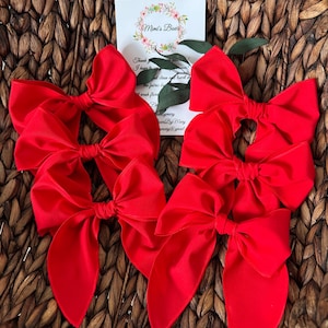 Red Hair Bow, Long Tail Hair Bow, Sailor Style Bow, Valentine Hair Bow, Bow for Christmas, Red Hair Bow, Bow on a Clip or Band, Southern Bow