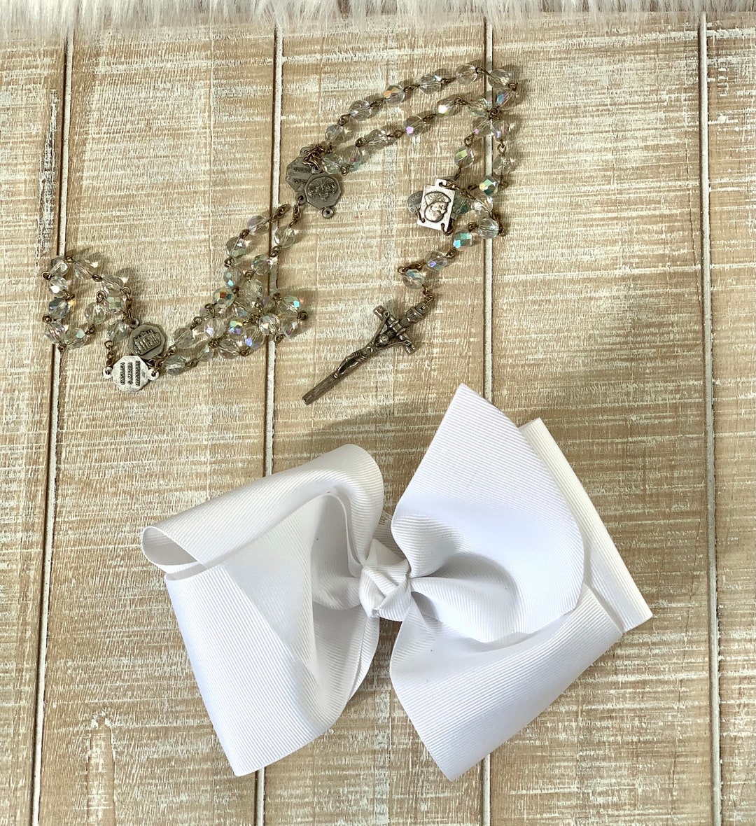 Christening Bow, Baptism Headband, White Bow, White Baptism Bow, White