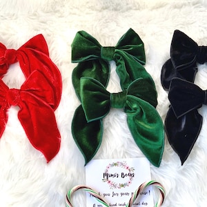 Velvet Hair Bow, Long Tail Hair Bow, Sailor Style Bow, Holiday Hair Bows, Large Hair Bow, Black Hair Bow, Red Hair Bow, Green Hair Bow,Clips