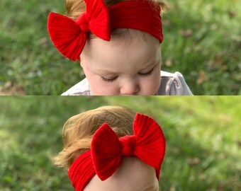 Nylon Headwrap Bows, Soft Stretchy Hair Bows, Solid Color Hair Bows, Stretchy Wrap Bows, Baby Hair Bows, Gift for Baby, Tube Bow Headwraps