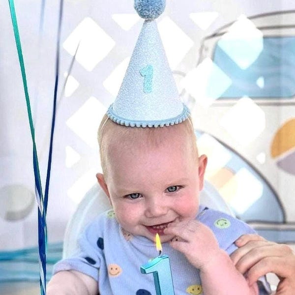 Birthday Hat, Cake Smash Hat, First Birthday Hat, Pompom Birthday Hat, Hat with Number, Child's Birthday Hat, Glitter Party Hat, Cake Topper