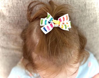 School Theme Bows, Botique Hair Bows, Childrens Hair Bows for School, Piggie Bows, Grosgrain Ribbon Hair Bows, Pencil Print Bows, School Bow