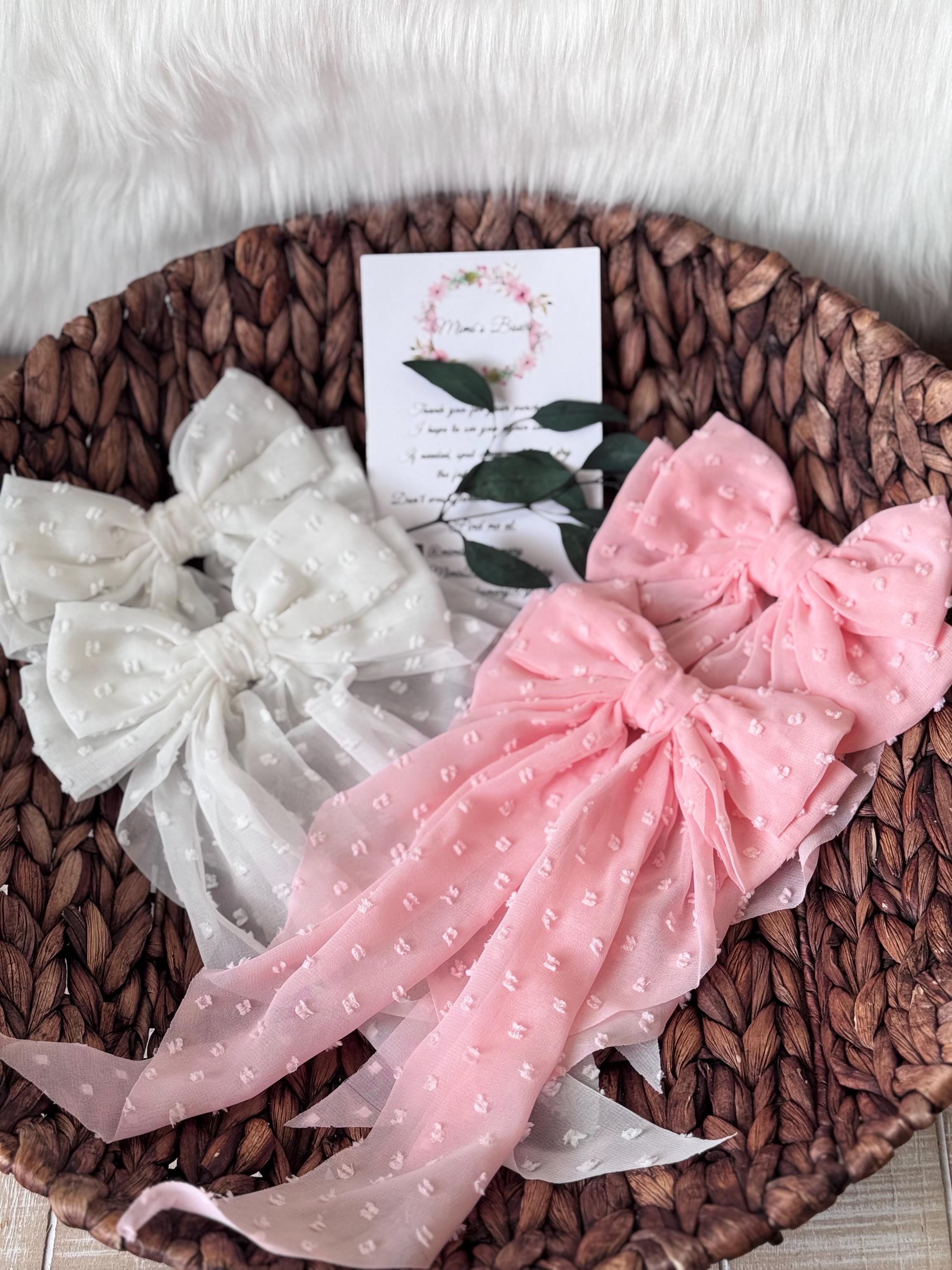 Long Tail Hair Bow, Organza Hair Bow, Clip On Hair Bow, Wedding Hairpiece, First Communion Hair Bow, Sailor Bow, Double Bow, Rhinestone Bow