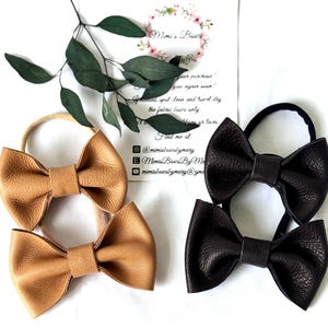 Leather Hair Bow, HairBow, Casual Hair Bow, Bow for Jeans, Baby/Toddler Hair Bow, Tan Hair Bow, Black Hair Bow, Clip On Bow, Bow on Headband
