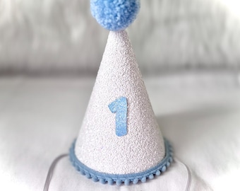 Birthday Hat, Cake Smash Hat, First Birthday Hat, Pompom Birthday Hat, Hat with Number, Child's Birthday Hat, Glitter Party Hat, Cake Topper