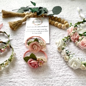 Flower Crowns, Floral Tiaras, Flower Girl Crown, Bridesmaid Crown, First Communion Crown, Floral Crowns for Baby, Wedding Crown, White &Pink image 2
