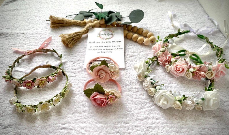 Flower Crowns, Floral Tiaras, Flower Girl Crown, Bridesmaid Crown, First Communion Crown, Floral Crowns for Baby, Wedding Crown, White &Pink image 2