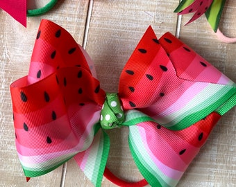 Watermelon Ribbon Hair Bow, Fruit Hair Bow, Botique Style Bow, Summer Hair Bow, Birthday Hair Bow, Watermelon Hair Bow, Hair Bow with Age