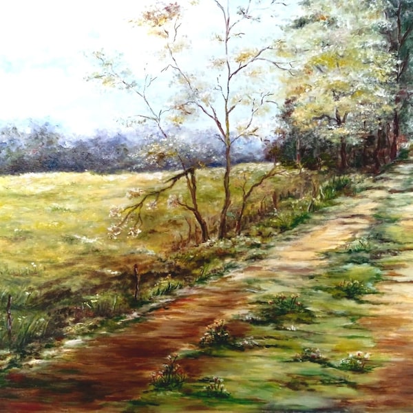 oil painting - Road from lacquer- Pejzaz hand-painted with oil paints on the plot. Dimensions 70x50cm.