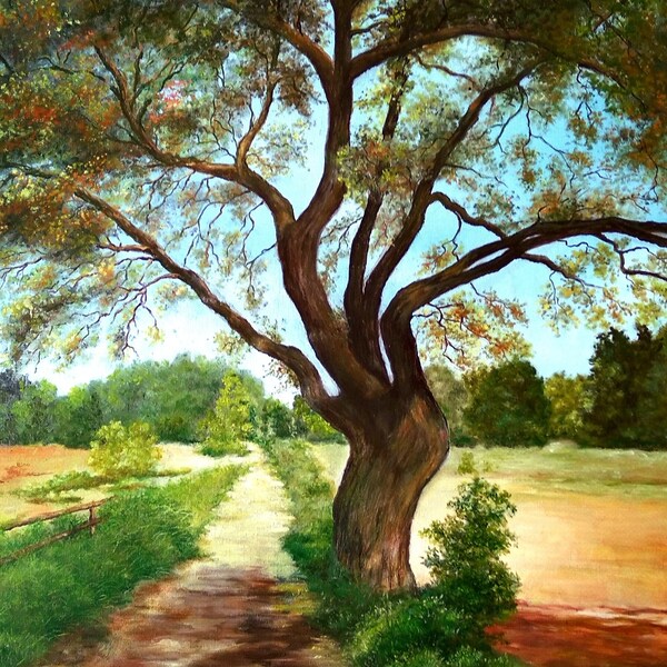 Oil painting. Pejzaz with a tree.