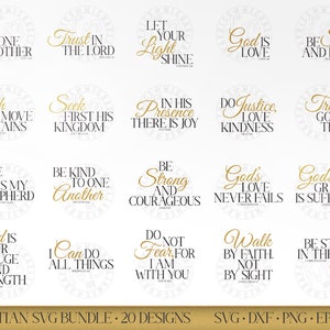 Christliche Schrift SVG-Bundle, 20 erhebende Bibel-Vers-Schnittdateien (helles Thema), sofortiger digitaler Download