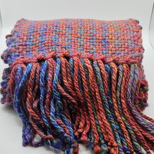 Scarf - Red and blue houndstooth with fringe