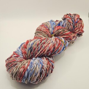 Handspun Yarn - Soft - Worsted to Aran - Merino - Red, Tan, Blue