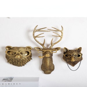 Bronze Animal Figurines, Bronze Deer Head, Background Wall Figurines, Animal Resin Bronze, Animal Heads, Fox Head Wall Design, Wall Decor image 5