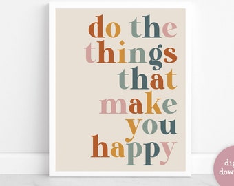 Happiness Quote Print: Boho Modern Wall Art (Digital Download)