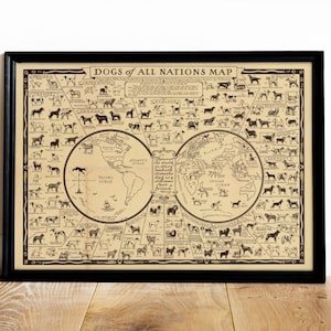 Vintage Style Matte Hunde aller Länder Karte | Hunderasse Poster