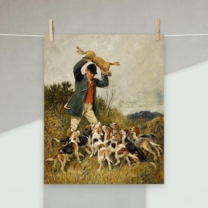 Huntsman and Hounds by John Emms Poster | Hunting Painting Beagle Foxhound Print