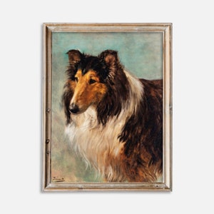 Collie Portrait by Ferdinand Sinet Poster | Rough Collie Print | American Collie Oil Painting Wall Art