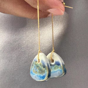 Pendientes colgantes de porcelana azul verdosa con cadena de oro, regalo de joyería de cristal marino