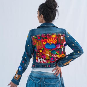 Hand Embroidered Women Denim Jacket – Floral Boho Streetwear | Handmade Jean Jacket | Casual Vintage Style | Irtiqa Official