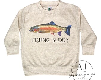 Fishing Buddy - Rainbow Trout | Fisherman Toddler Pullover LS | Funny Kids T-Shirt | Baby Boy Clothing | Sublimation | Fly | Free Shipping