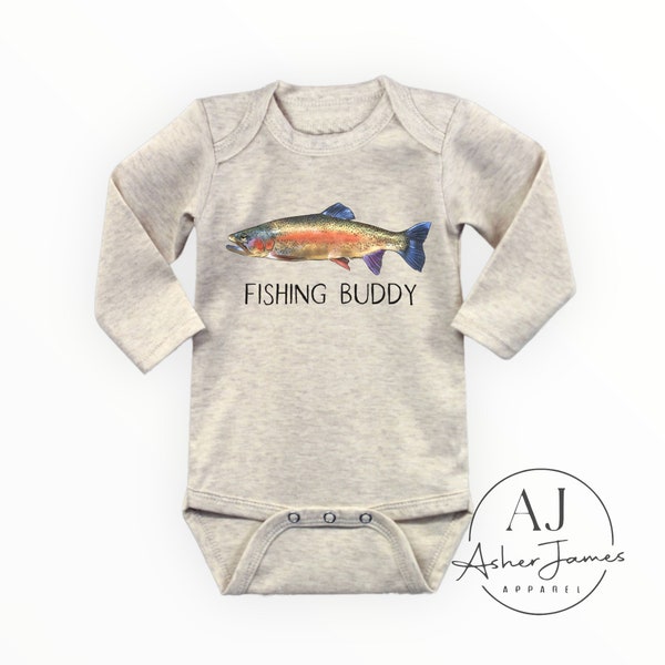Rainbow Trout - Fishing Buddy | Funny Toddler Onesie Bodysuit | Funny Baby Onesie | Fly Fisherman Tee | Sublimation | Unisex | Free Shipping