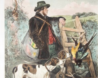 Thomas Goff Lupton Lithograph – 1858 Hand-Colored Hunting Scene