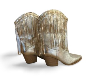 Gold fringed sequin cowboy boots