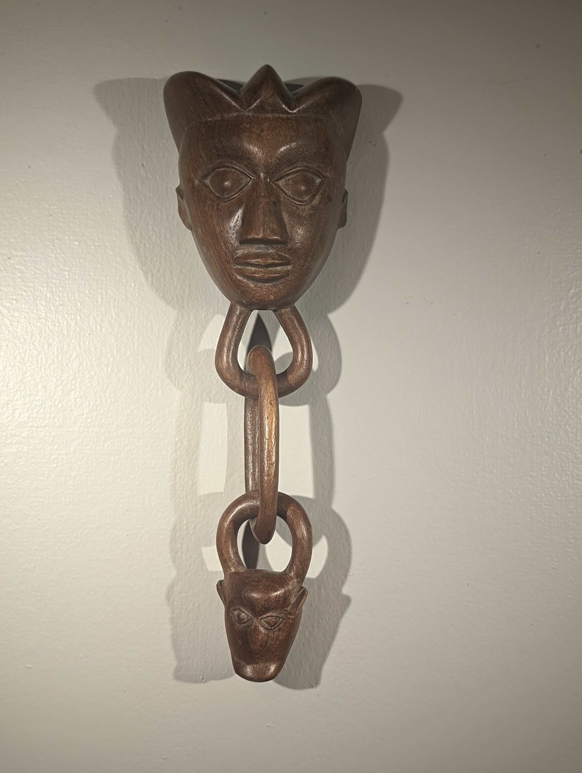 African Mask Wall Hanging. Vintage Hand Carved Wooden Chain Etsy