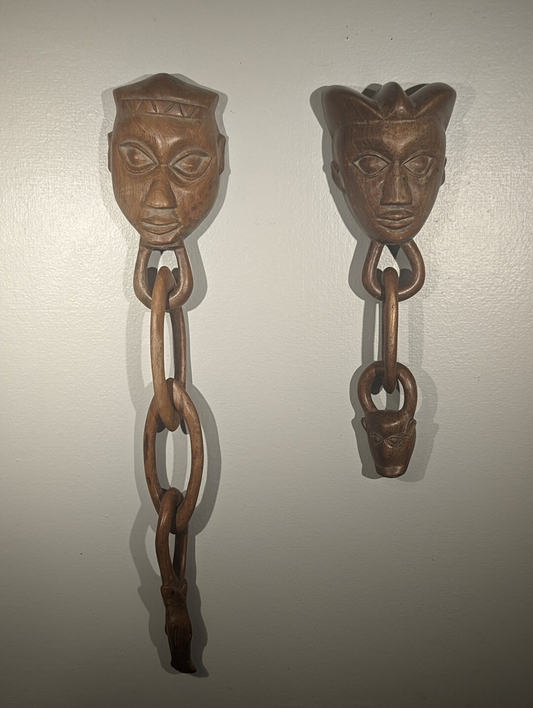 African Mask Wall Hanging. Vintage Hand Carved Wooden Chain Etsy