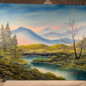 16x20 Original Acrylic Landscape Painting  Hand Painted Mountain Stream Wall Art