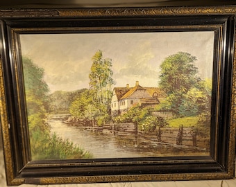 Antique painting. Signed Original Oil on stretched canvas of German or European fine art style scene.