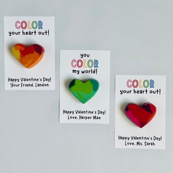 Personalized Heart Class Valentines Card | Heart Crayon