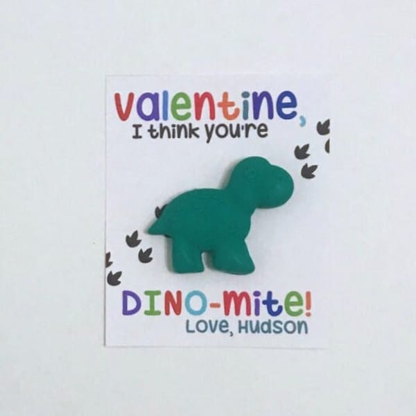 Personalized Dinosaur Valentine | Dino Crayon | Classroom Valentine