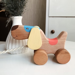 Wooden Toy Dog, Personalized Toy, Pull Along Toy, Wooden Toy For Toddler, Toy for 1 Year-Old, Toy for Gift, Wooden Toy Animals, Handmade Toy